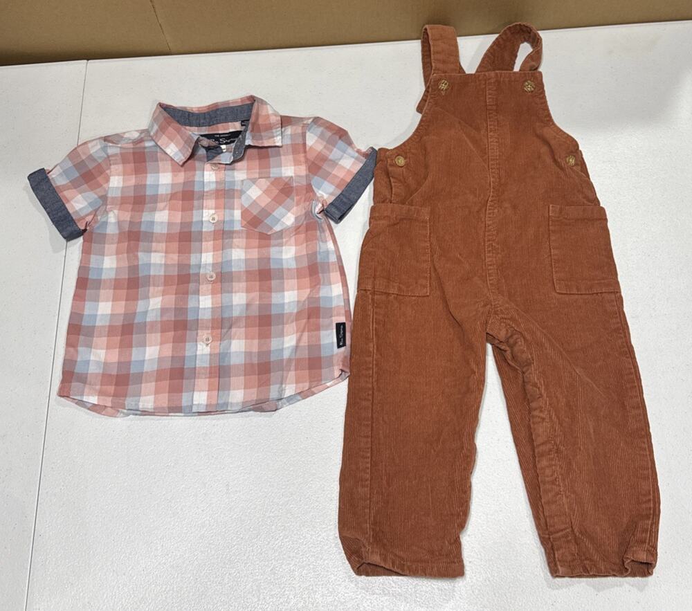 Baby Boys Clothes 24M Carters Brown Corduroy Jumper Overalls & Ben Sherman Shirt